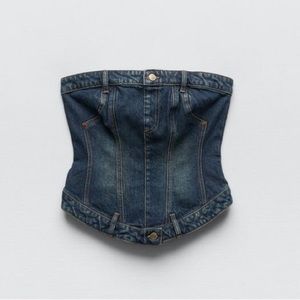 Zara Corset Style Dark Wash Denim Top